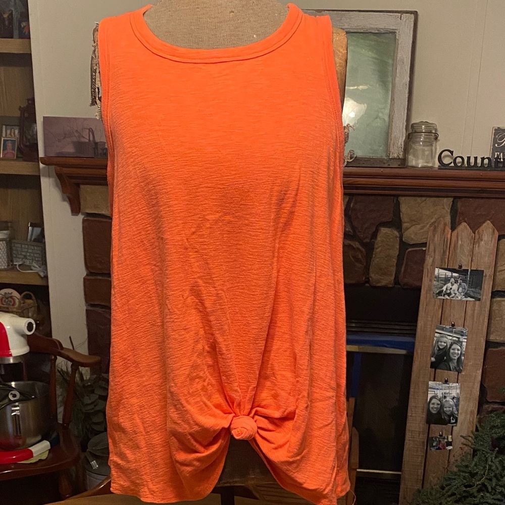 Time and Tru Orange Knot-Front Tank Top